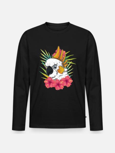 Hibiskus Blumen Papagei Vogel Geschenk Kakadu - Männer Premium Bio Langarmshirt - Schwarz