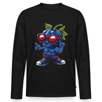 Blaubeeren - Männer Premium Bio Langarmshirt - Schwarz - Vorne - Nico (187cm)