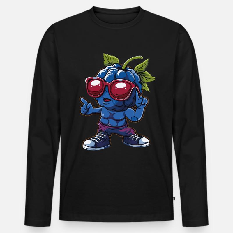 Blaubeeren - Männer Premium Bio Langarmshirt - Schwarz