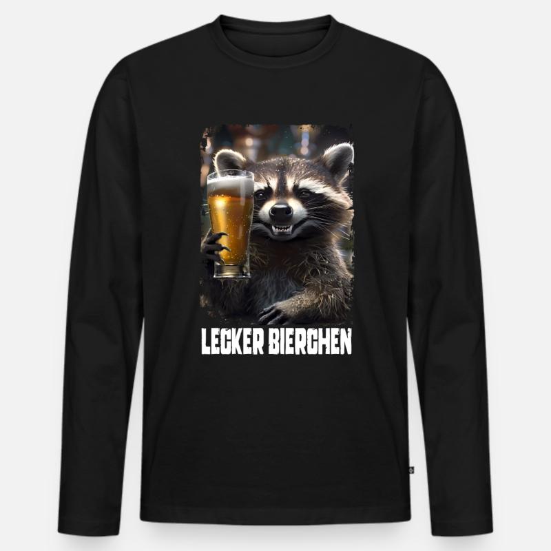 Lecker Bierchen Waschbär - Männer Premium Bio Langarmshirt - Schwarz