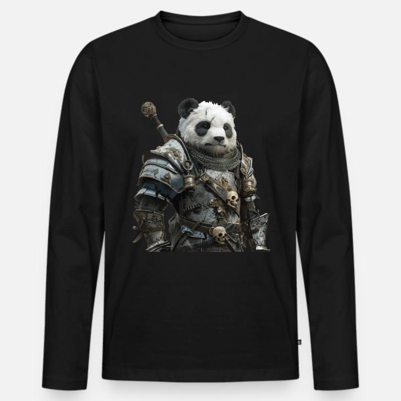 Panda Ritter Mittelalter - Männer Premium Bio Langarmshirt - Schwarz
