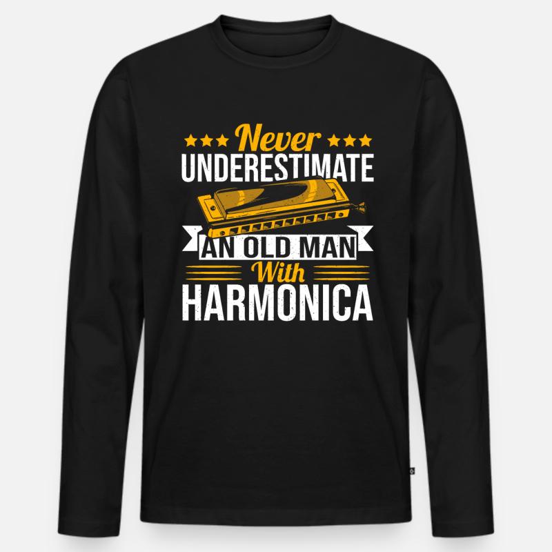 Playing Harmonica Gift - Men's Premium Organic Long Sleeve Shirt - black