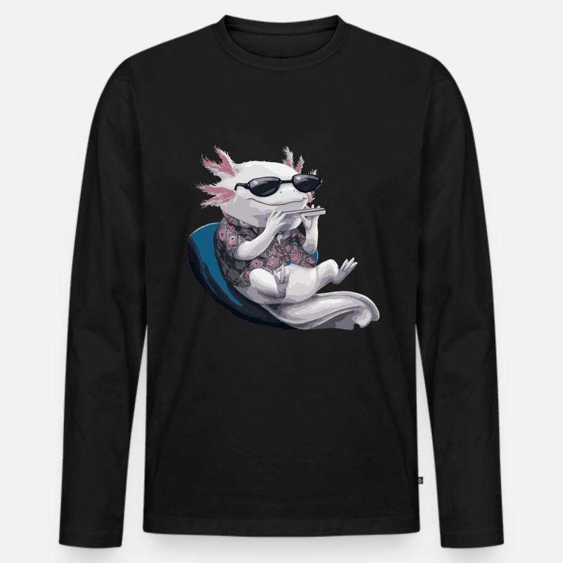 Axolotl Harmonica Playing Gift - Men's Premium Organic Long Sleeve Shirt - black