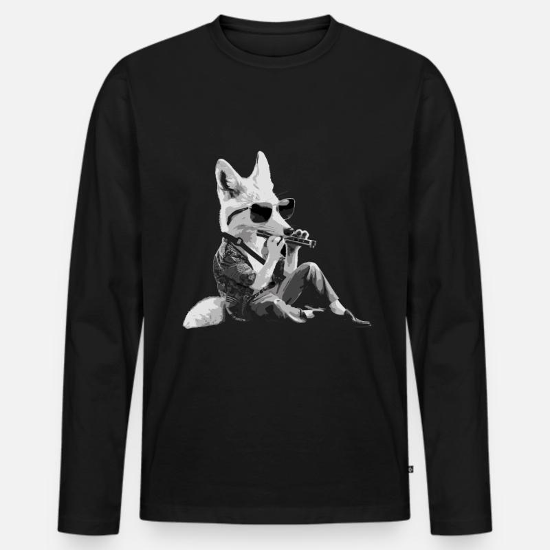 Fox Harmonica Playing Gift - Men's Premium Organic Long Sleeve Shirt - black