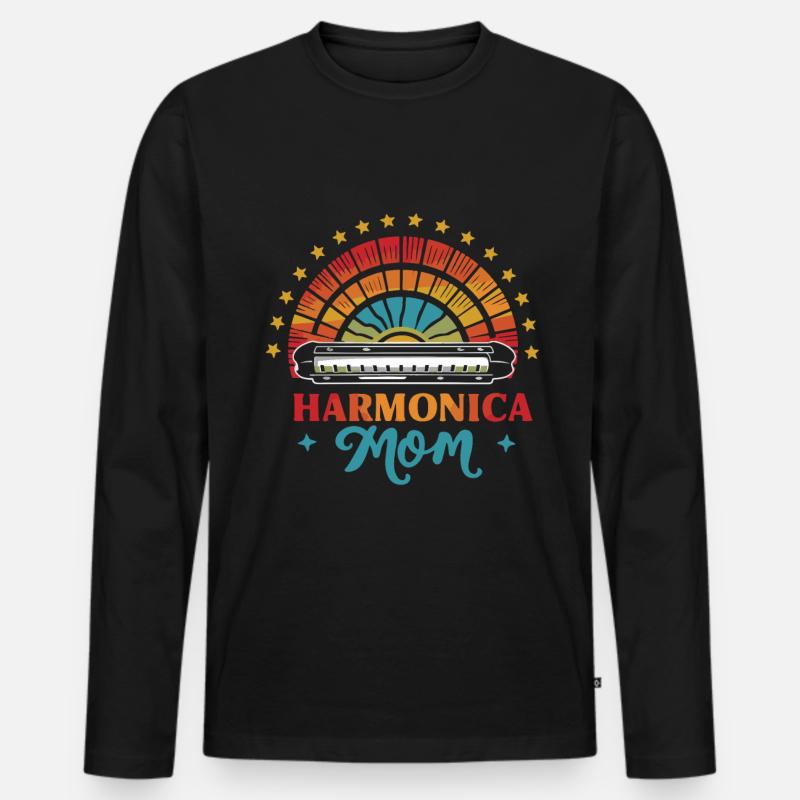 Mundharmonika Spielen Geschenk - Männer Premium Bio Langarmshirt - Schwarz