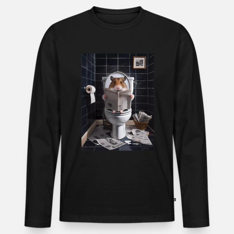 Hamster Toilette Zeitung lesen Geschenk - Männer Premium Bio Langarmshirt - Schwarz