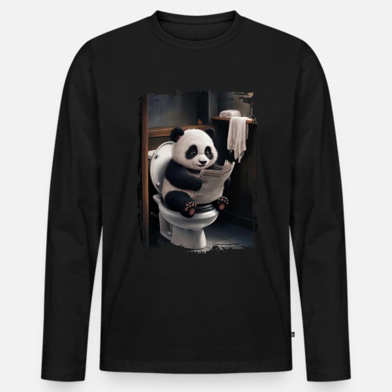Panda-Toilette Geschenk - Männer Premium Bio Langarmshirt - Schwarz