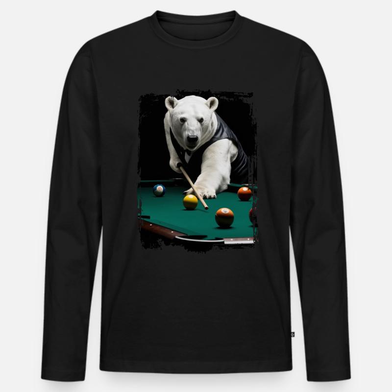 Eisbär spielt Billard Geschenk - Männer Premium Bio Langarmshirt - Schwarz