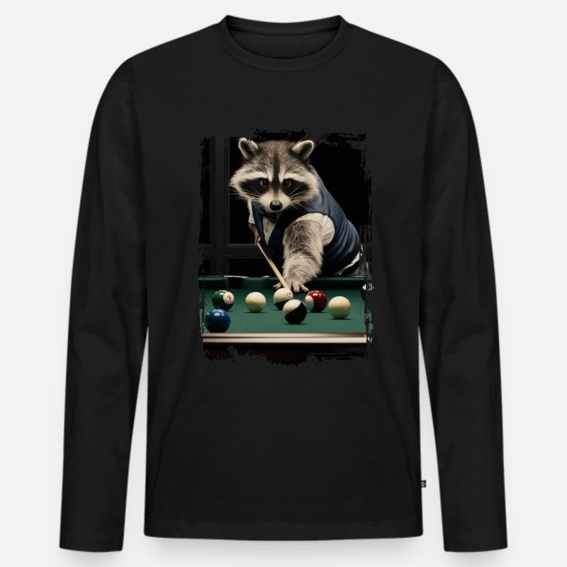Waschbär spielt Billard Geschenk - Männer Premium Bio Langarmshirt - Schwarz