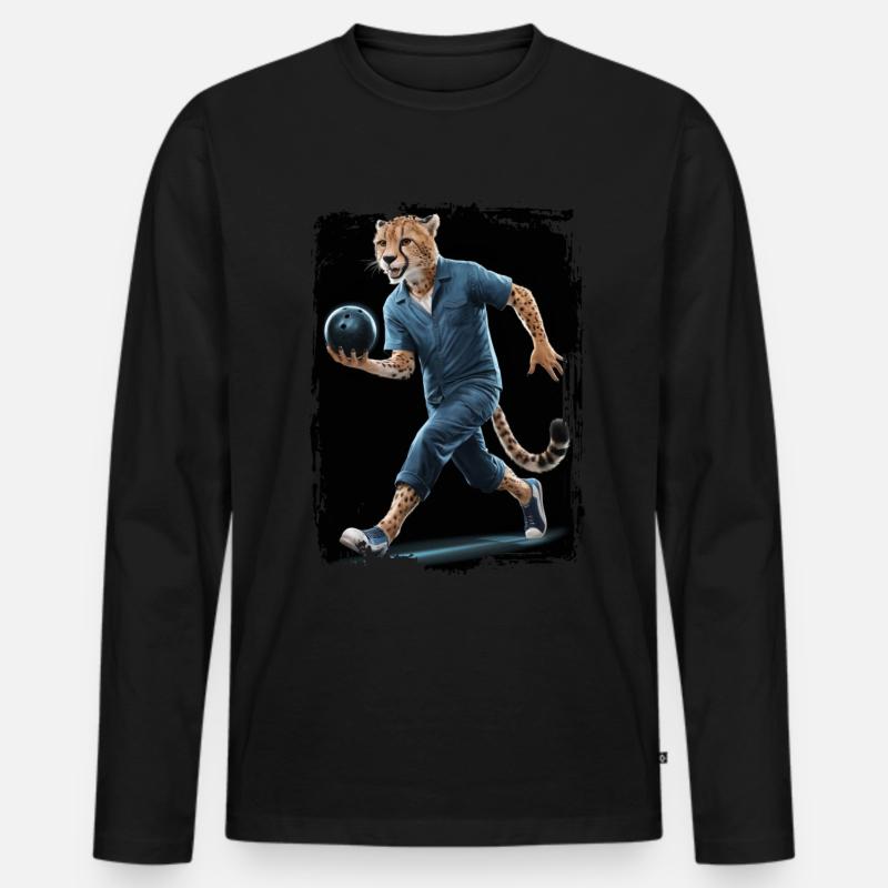 Gepard spielt Bowling Geschenk - Männer Premium Bio Langarmshirt - Schwarz