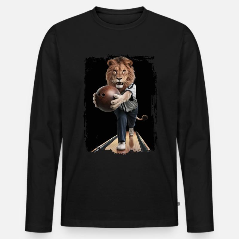 Löwe spielt Bowling Geschenk - Männer Premium Bio Langarmshirt - Schwarz