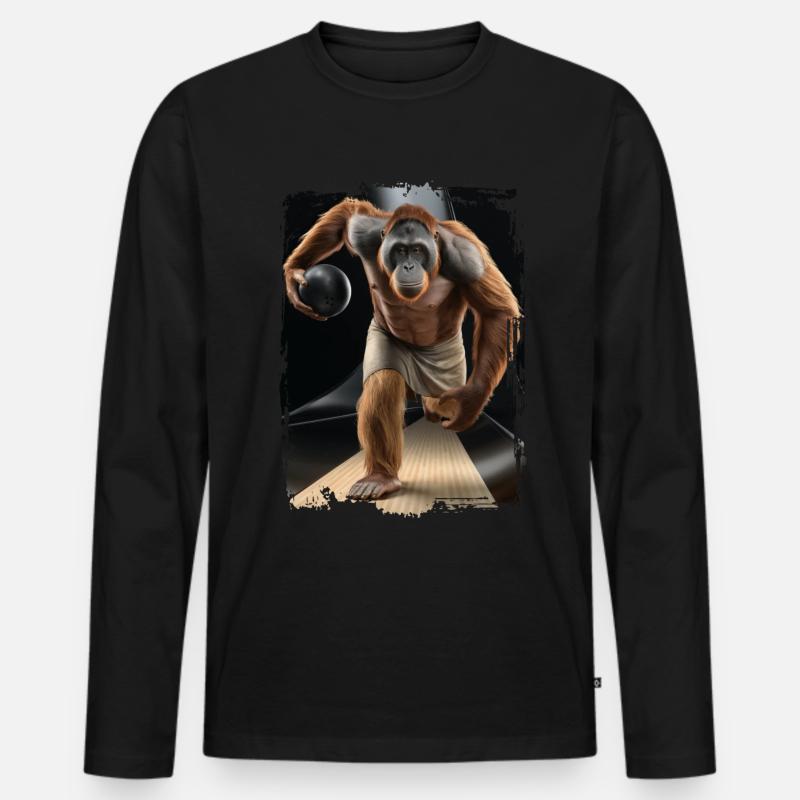 Orang-Utan spielt Bowling Geschenk - Männer Premium Bio Langarmshirt - Schwarz