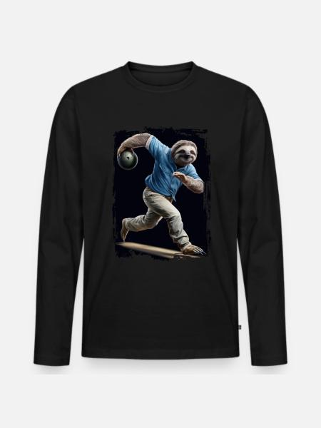 Faultier spielt Bowling Geschenk - Männer Premium Bio Langarmshirt - Schwarz