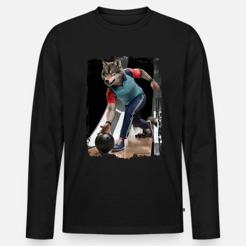 Wolf spielt Bowling Geschenk - Männer Premium Bio Langarmshirt - Schwarz