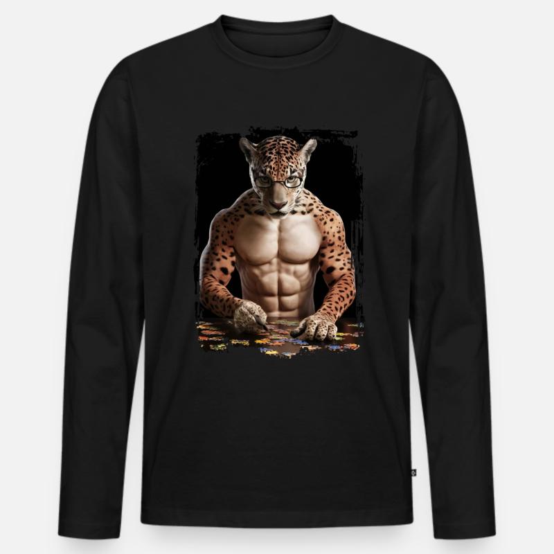 Jaguar spielt Puzzle Geschenk - Männer Premium Bio Langarmshirt - Schwarz