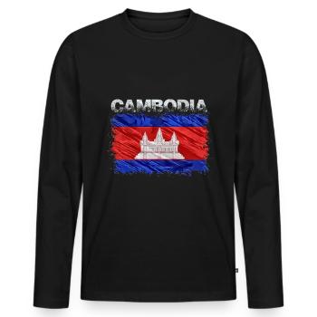 Cambodge - T-shirt manches longues Premium bio Homme - noir - Devant - Nico (187cm)