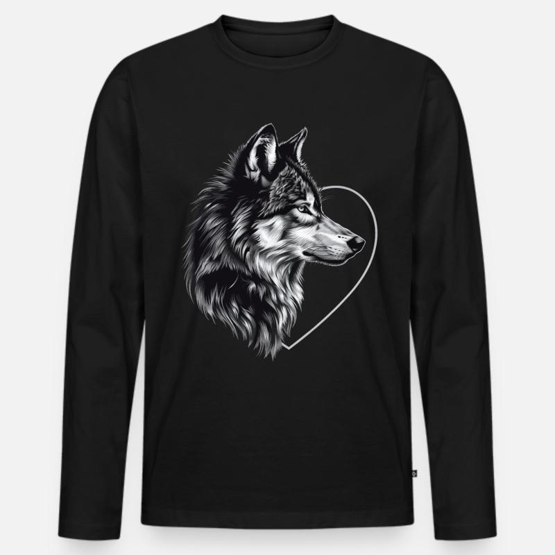 Wolf - Männer Premium Bio Langarmshirt - Schwarz