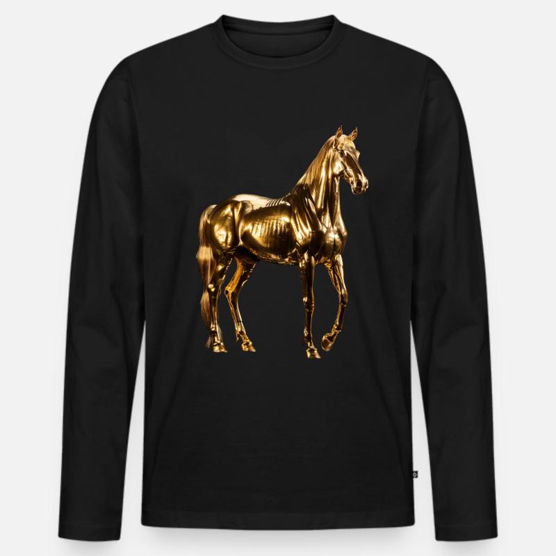 Pferd - Männer Premium Bio Langarmshirt - Schwarz