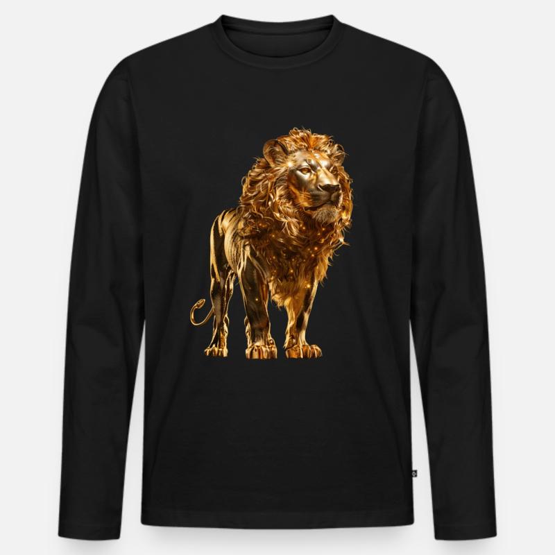 Löwe - Männer Premium Bio Langarmshirt - Schwarz