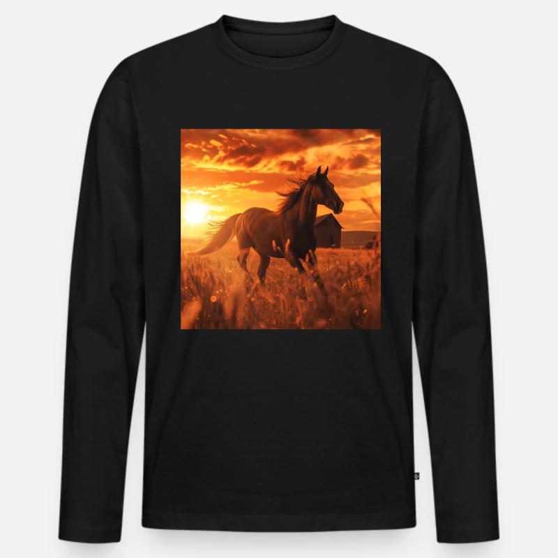 Pferd - Männer Premium Bio Langarmshirt - Schwarz