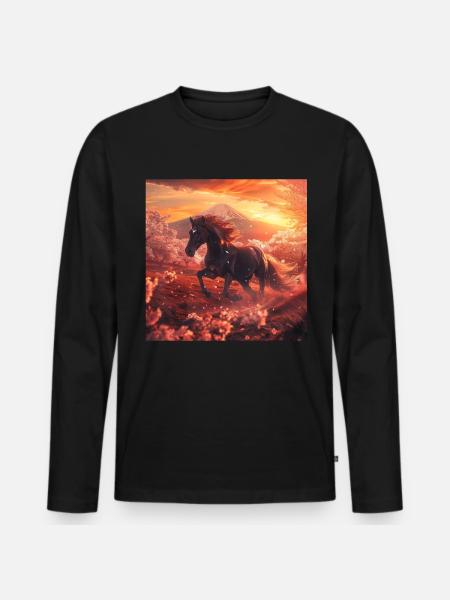 Pferd - Männer Premium Bio Langarmshirt - Schwarz