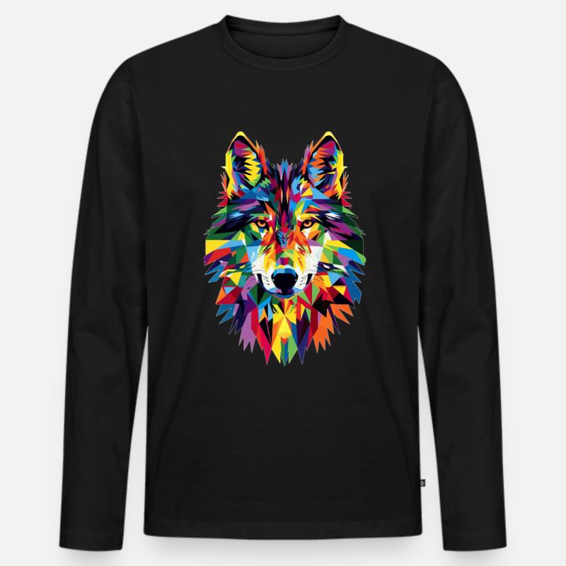 Wolf - Männer Premium Bio Langarmshirt - Schwarz
