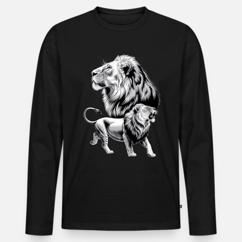 Löwe - Männer Premium Bio Langarmshirt - Schwarz