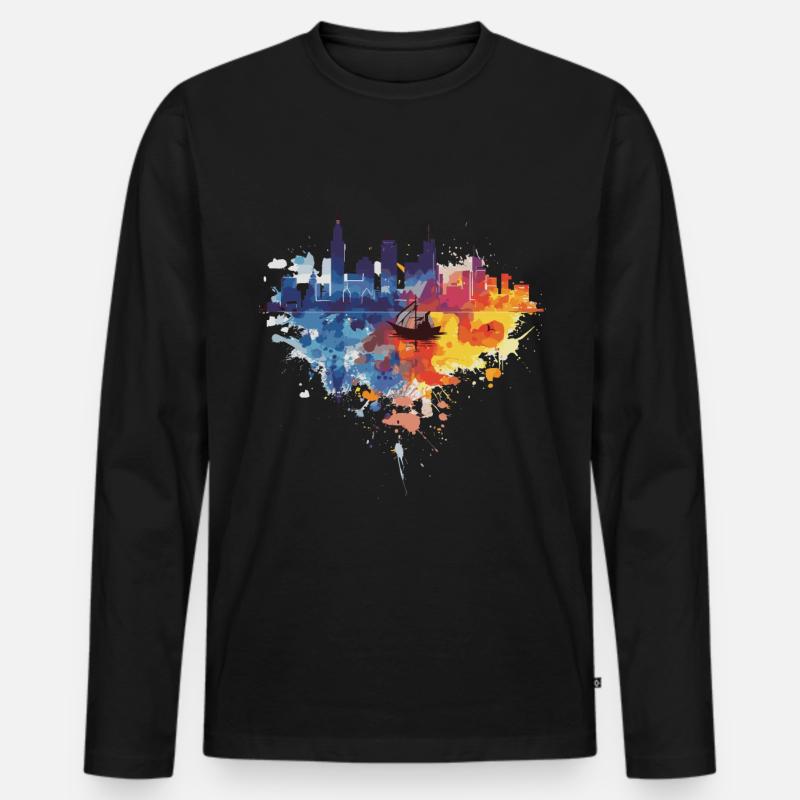 Gdingen - Männer Premium Bio Langarmshirt - Schwarz