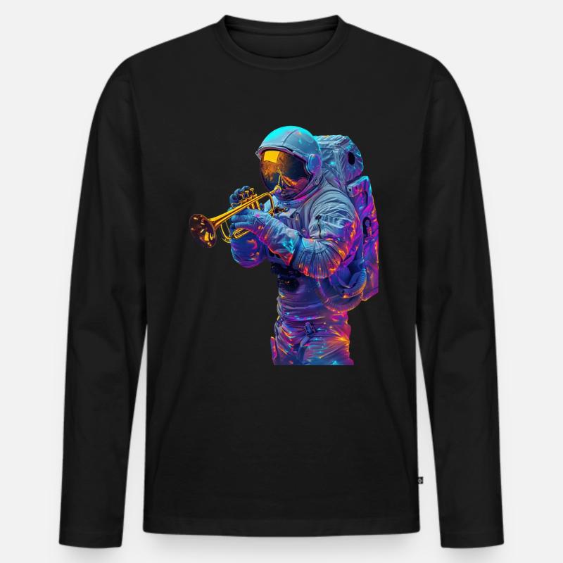 Astronaut Trompete - Männer Premium Bio Langarmshirt - Schwarz