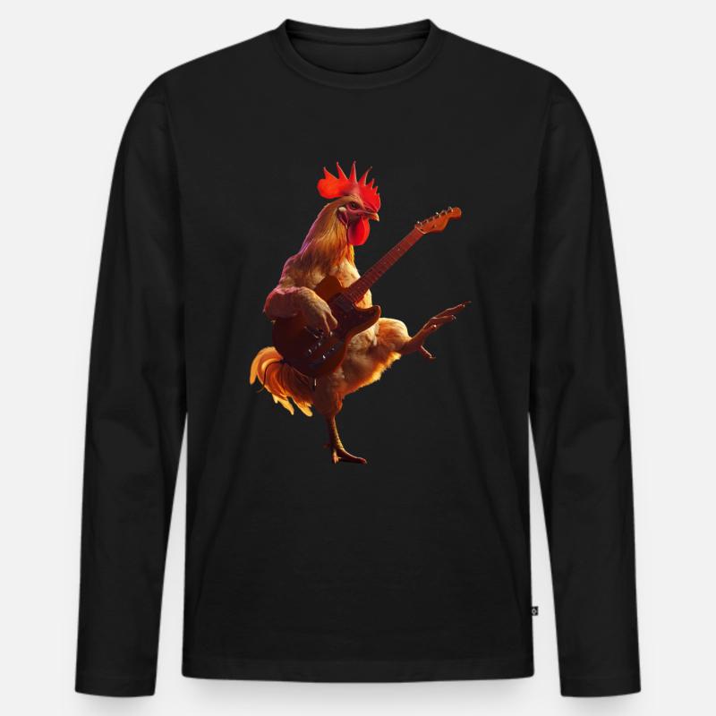 Hahn Gitarre - Männer Premium Bio Langarmshirt - Schwarz