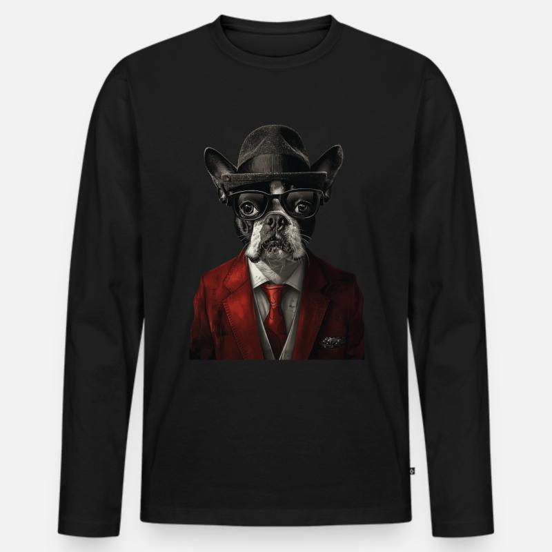Boston Terrier - Männer Premium Bio Langarmshirt - Schwarz