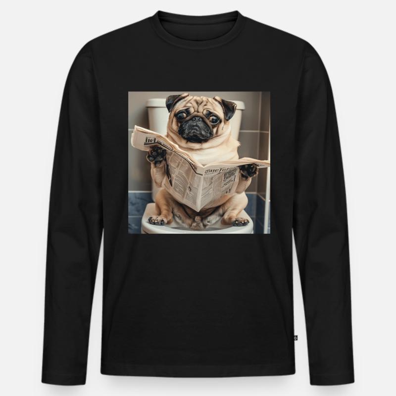 Mops - Männer Premium Bio Langarmshirt - Schwarz