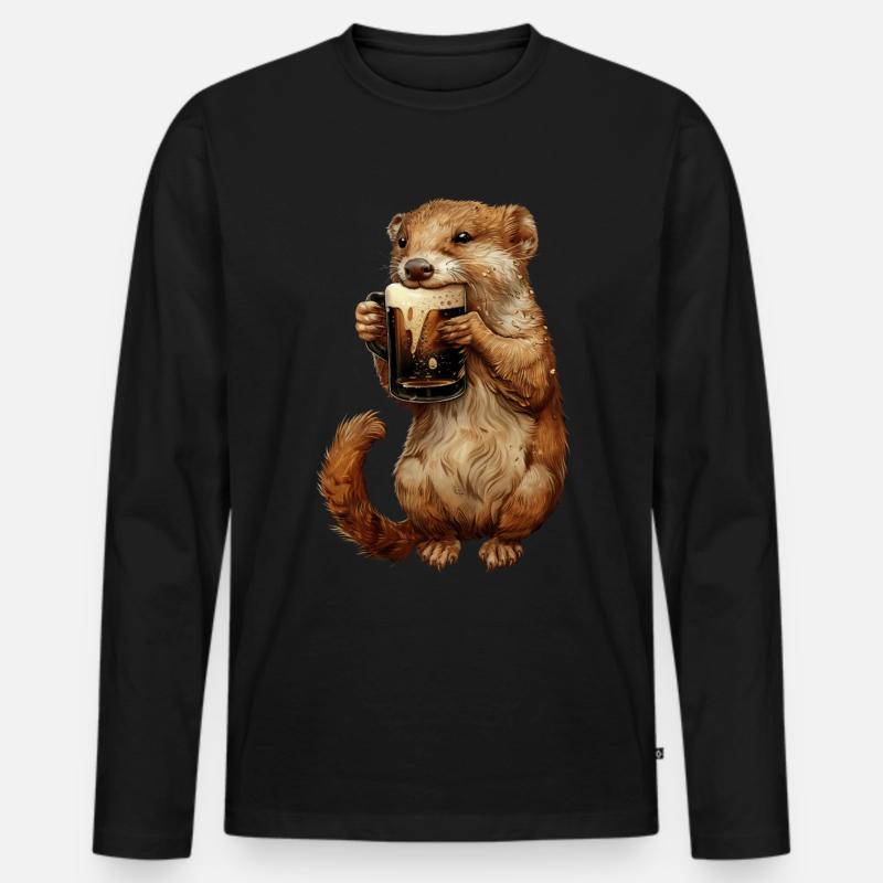 Hermelin Bier - Männer Premium Bio Langarmshirt - Schwarz