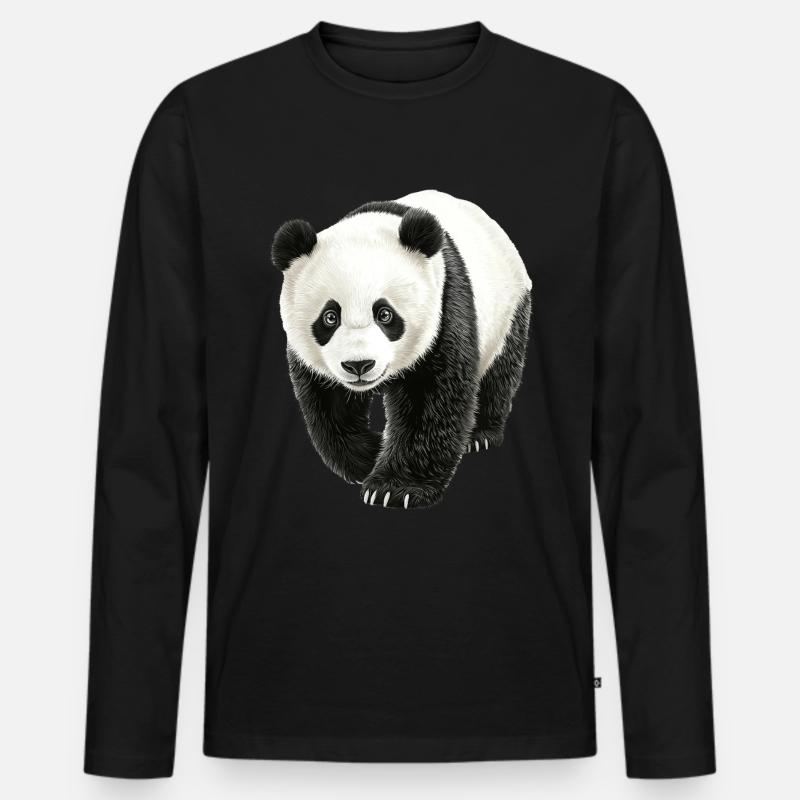 Panda - Männer Premium Bio Langarmshirt - Schwarz