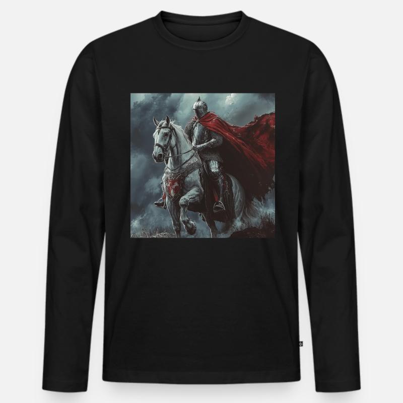 Ritter auf Pferd - Männer Premium Bio Langarmshirt - Schwarz