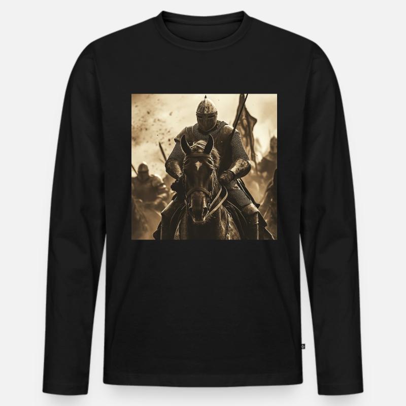 Ritter auf Pferd - Männer Premium Bio Langarmshirt - Schwarz