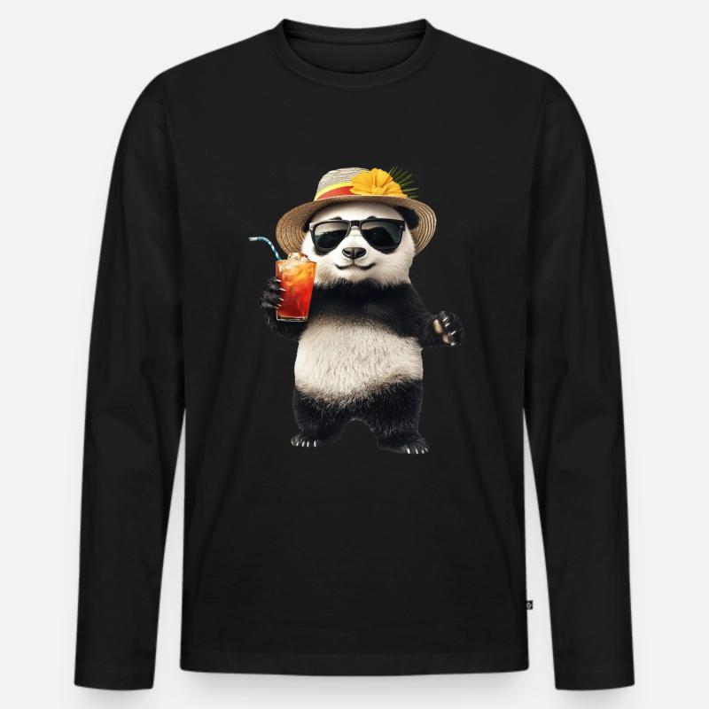 Panda - Männer Premium Bio Langarmshirt - Schwarz