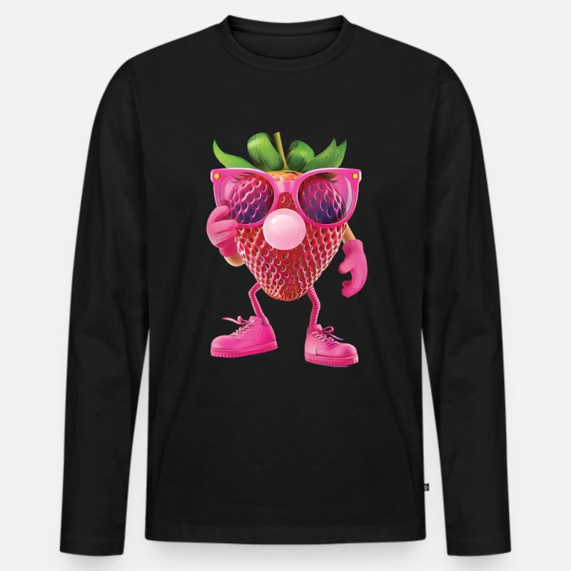 Erdbeere - Männer Premium Bio Langarmshirt - Schwarz
