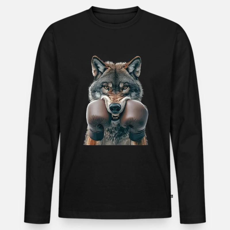 Wolf - Männer Premium Bio Langarmshirt - Schwarz