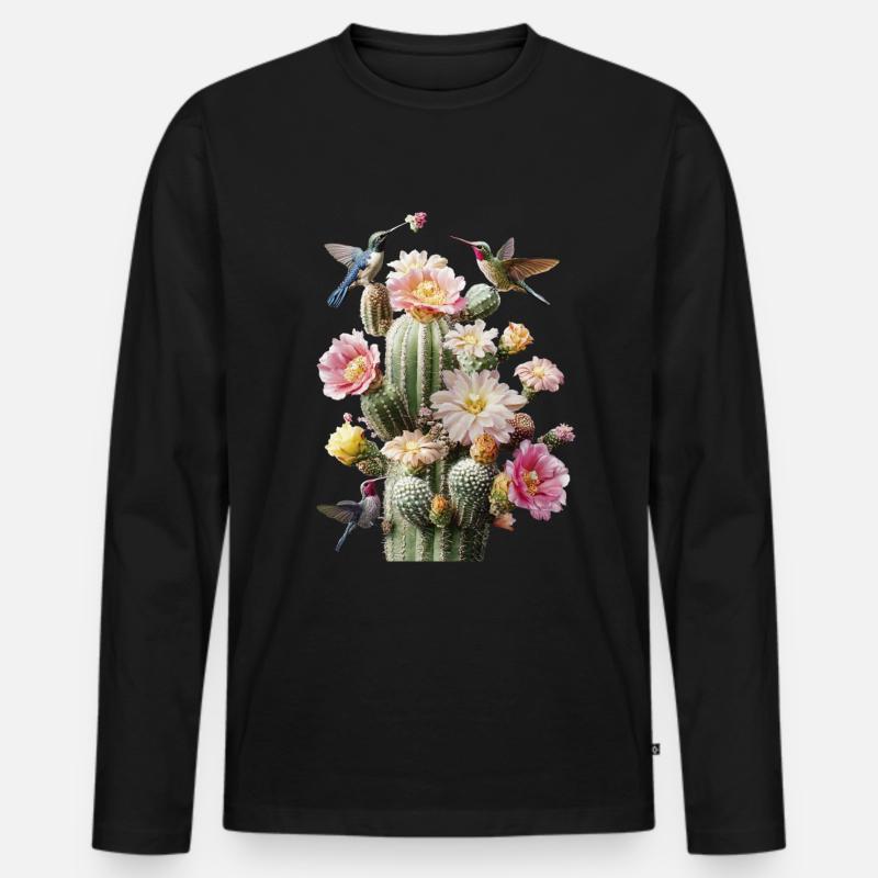 Kaktus - Männer Premium Bio Langarmshirt - Schwarz