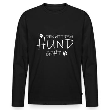 Herren Der mit dem Hund geht Herrchen Hundehalter - Männer Premium Bio Langarmshirt - Schwarz - Vorne - Nico (187cm)