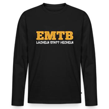 Lächeln statt Hecheln EMTB E-Bike Rentner Faultier - Männer Premium Bio Langarmshirt - Schwarz - Vorne - Nico (187cm)