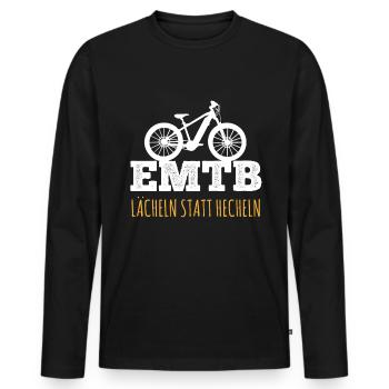 Lächeln statt Hecheln EMTB E-Bike Rentner Faultier - Männer Premium Bio Langarmshirt - Schwarz - Vorne - Nico (187cm)