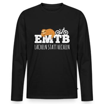 Lächeln statt Hecheln EMTB E-Bike Rentner Faultier - Männer Premium Bio Langarmshirt - Schwarz - Vorne - Nico (187cm)
