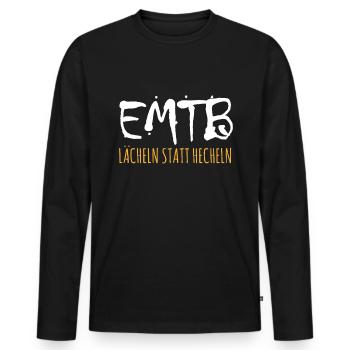 Lächeln statt Hecheln EMTB E-Bike Rentner Faultier - Männer Premium Bio Langarmshirt - Schwarz - Vorne - Nico (187cm)