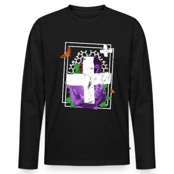 Be human Respekt Abstrakt Vaporwave Trance - Männer Premium Bio Langarmshirt - Schwarz - Vorne - Nico (187cm)