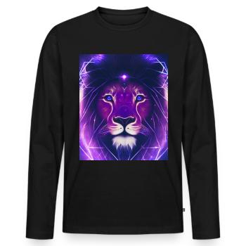 Polygone géométrique Lion Abstrait Mystique - T-shirt manches longues Premium bio Homme - noir - Devant - Nico (187cm)