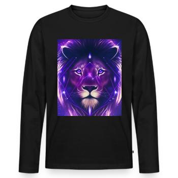 Polygone géométrique Lion Abstrait Mystique - T-shirt manches longues Premium bio Homme - noir - Devant - Nico (187cm)