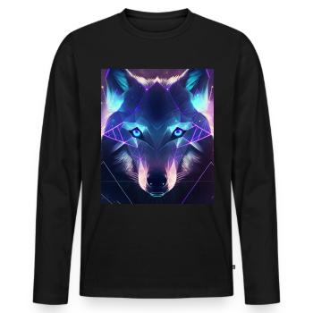 Polygone de loup géométrique abstrait mystique - T-shirt manches longues Premium bio Homme - noir - Devant - Nico (187cm)