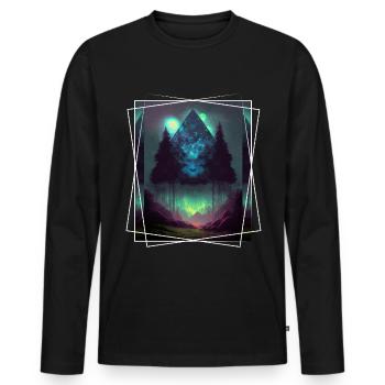 Nature géométrique Trance Polygone Abstrait Mystique - T-shirt manches longues Premium bio Homme - noir - Devant - Nico (187cm)